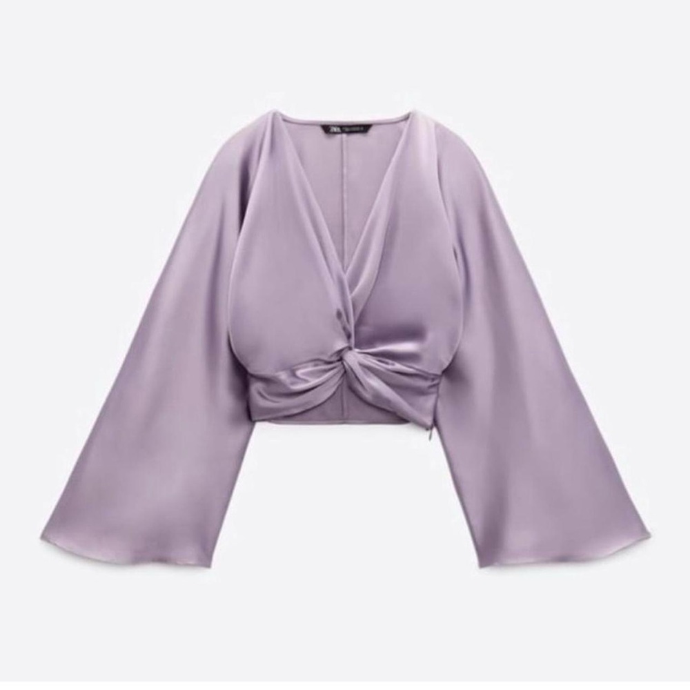 Zara Knot Satin Long Sleeve Crop Top size XS